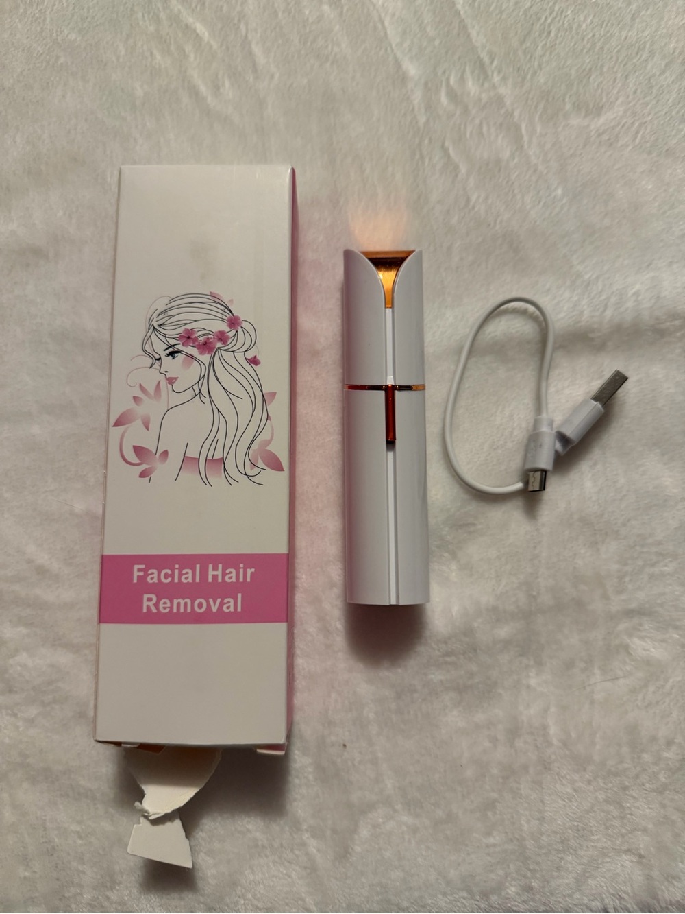 Compact White & Rose Gold Facial Hair Remover